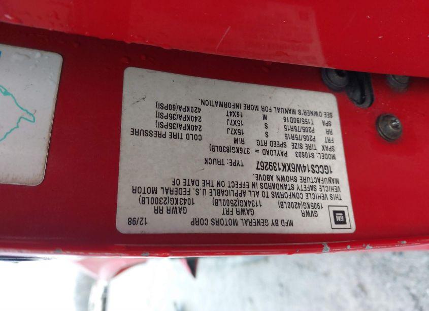 Photo 9 of 1999 Chevrolet S-10 LS (VIN 1GCCS14W6XK139267)