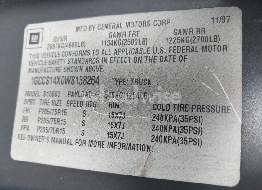 Photo 9 of 1998 Chevrolet S-10 LS FLEETSIDE (VIN 1GCCS14X0W8138264)