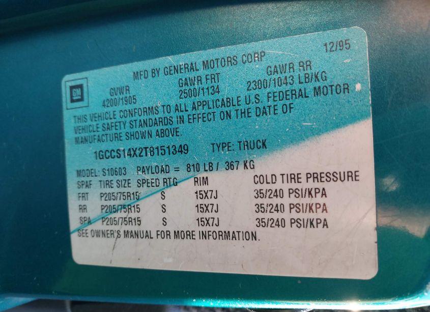 Photo 9 of 1996 Chevrolet S TRUCK S10 (VIN 1GCCS14X2T8151349)