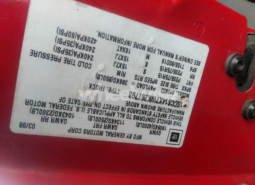 Photo 9 of 1998 Chevrolet S-10 FLEETSIDE (VIN 1GCCS14X7WK207793)