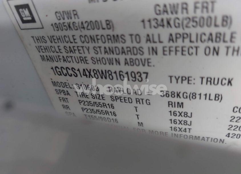 Photo 9 of 1998 Chevrolet S-10 LS SPORTSIDE (VIN 1GCCS14X8W8161937)