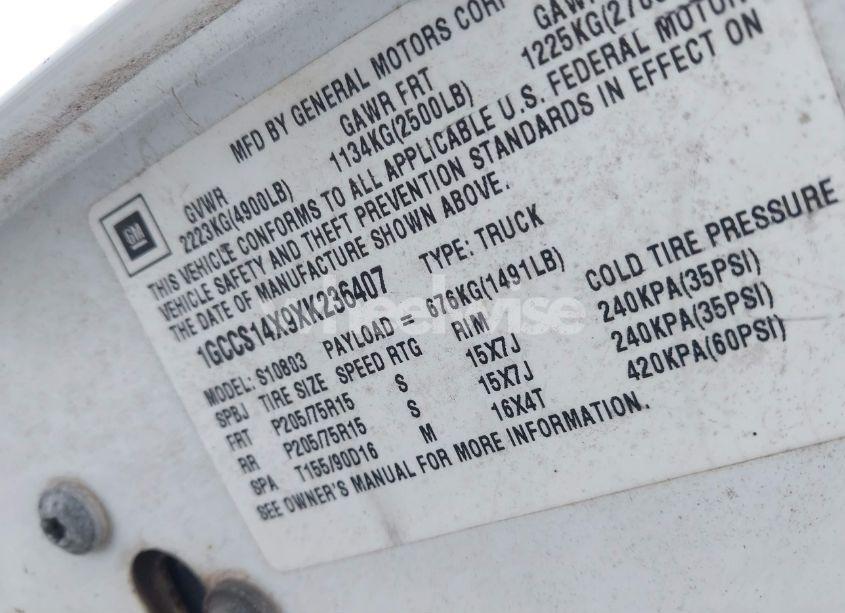 Photo 9 of 1999 Chevrolet S-10 (VIN 1GCCS14X9XK236407)