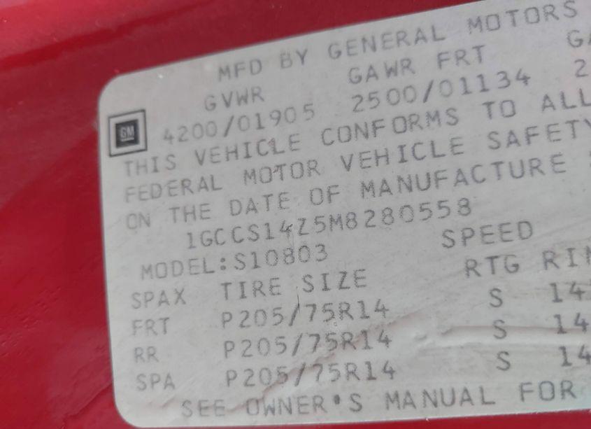 Photo 9 of 1991 Chevrolet S TRUCK S10 (VIN 1GCCS14Z5M8280558)