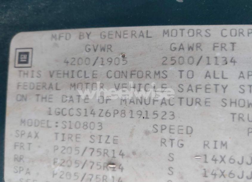 Photo 9 of 1993 Chevrolet S TRUCK S10 (VIN 1GCCS14Z6P8191523)