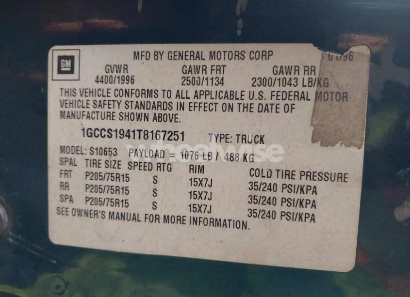 Photo 9 of 1996 Chevrolet S TRUCK S10 (VIN 1GCCS1941T8167251)