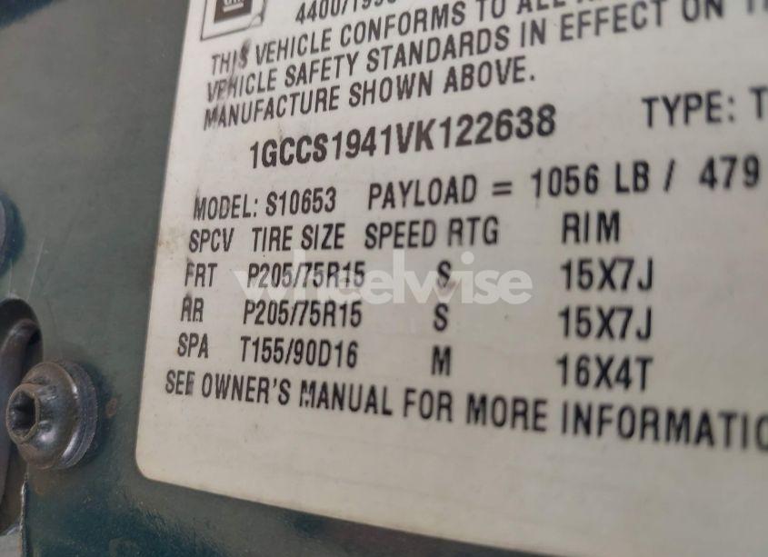 Photo 9 of 1997 Chevrolet S-10 LS FLEETSIDE (VIN 1GCCS1941VK122638)