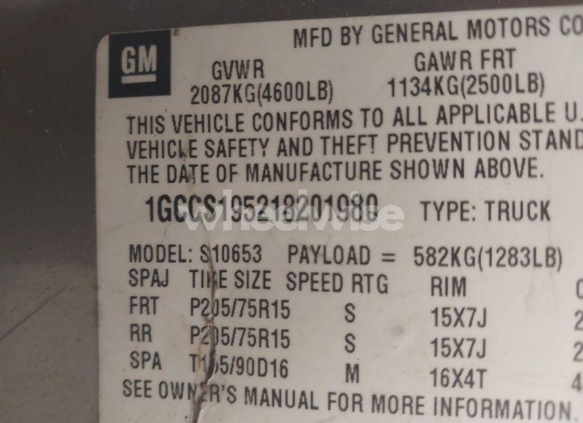 Photo 9 of 2001 Chevrolet S-10 (VIN 1GCCS195218201980)