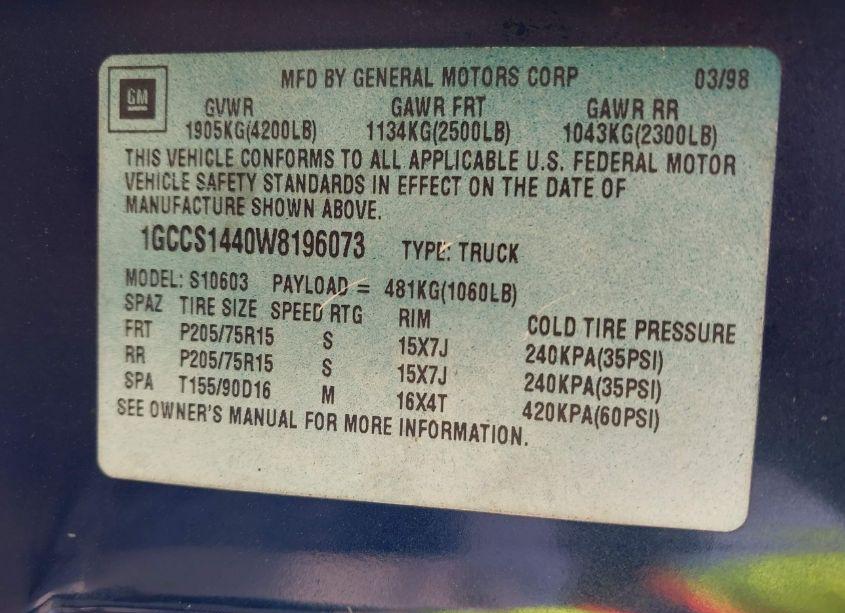 Photo 9 of 2001 Chevrolet S-10 LS (VIN 1GCCS195918111564)