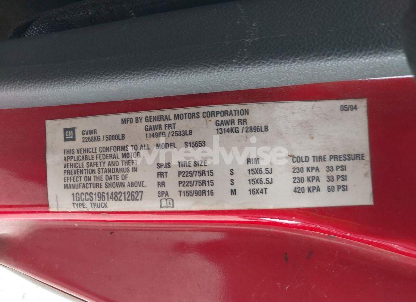 Photo 9 of 2004 Chevrolet Colorado LS (VIN 1GCCS196148212627)