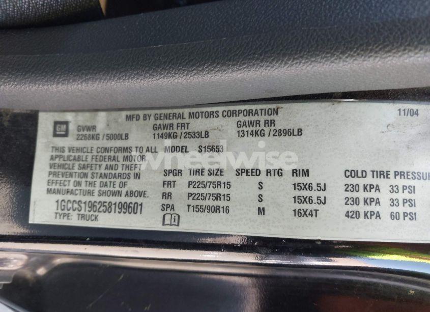 Photo 9 of 2005 Chevrolet Colorado LS (VIN 1GCCS196258199601)