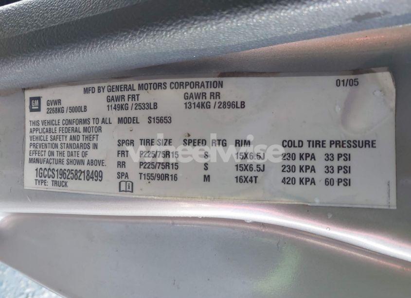 Photo 9 of 2005 Chevrolet Colorado LS (VIN 1GCCS196258218499)