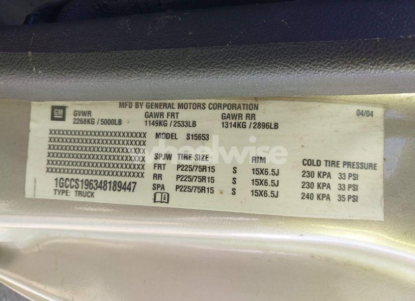 Photo 9 of 2004 Chevrolet Colorado (VIN 1GCCS196348189447)