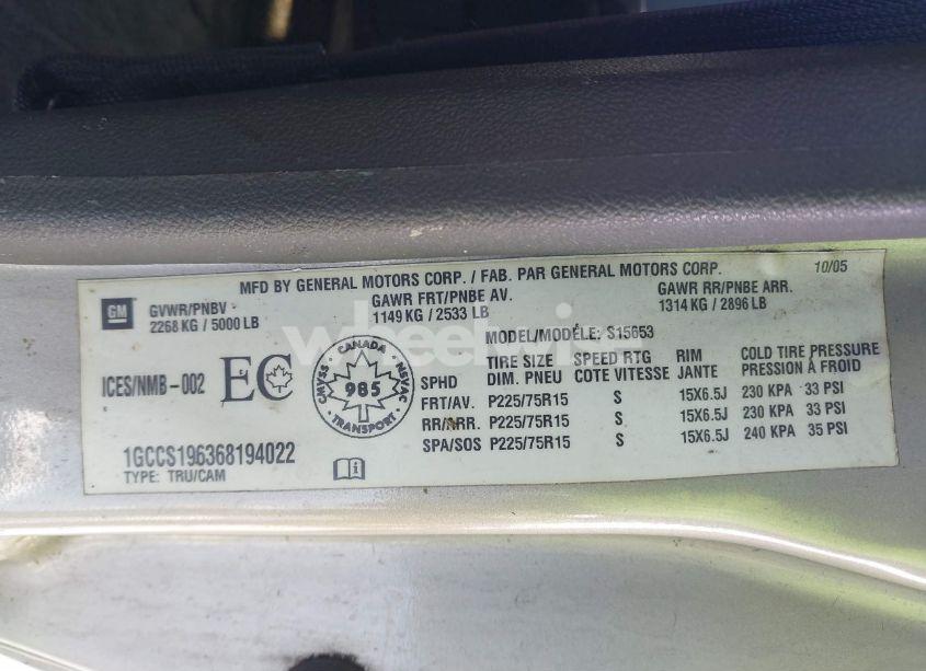 Photo 9 of 2006 Chevrolet Colorado (VIN 1GCCS196368194022)