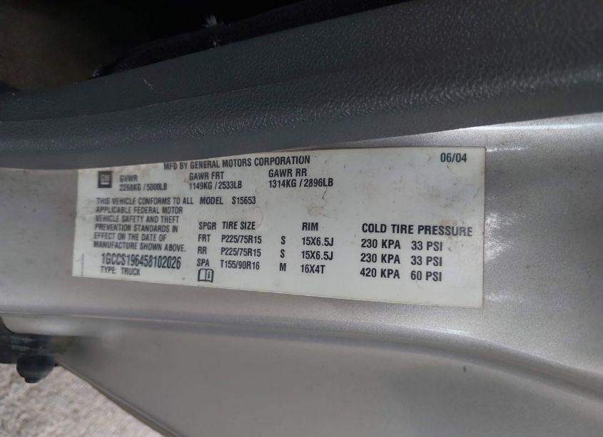 Photo 9 of 2005 Chevrolet Colorado LS (VIN 1GCCS196458102026)