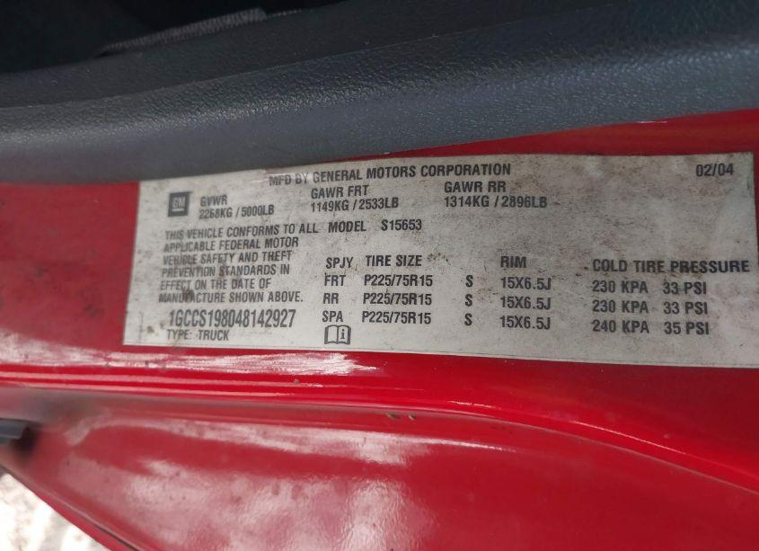 Photo 9 of 2004 Chevrolet Colorado LS (VIN 1GCCS198048142927)