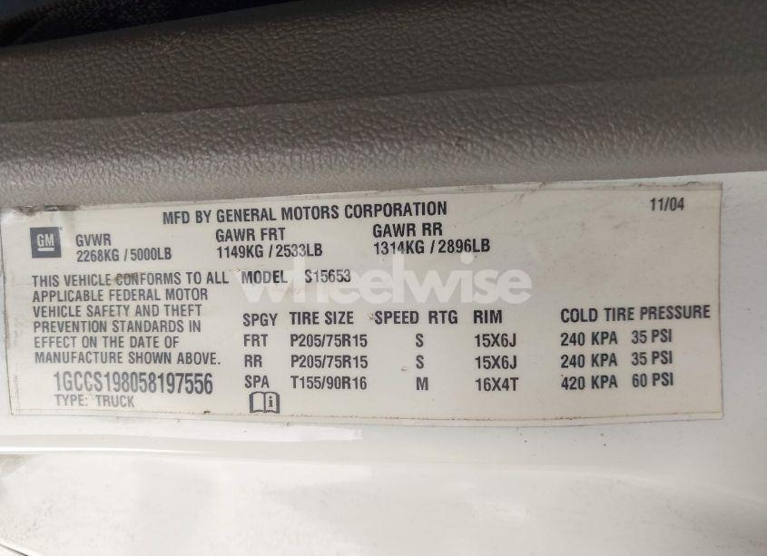 Photo 9 of 2005 Chevrolet Colorado (VIN 1GCCS198058197556)