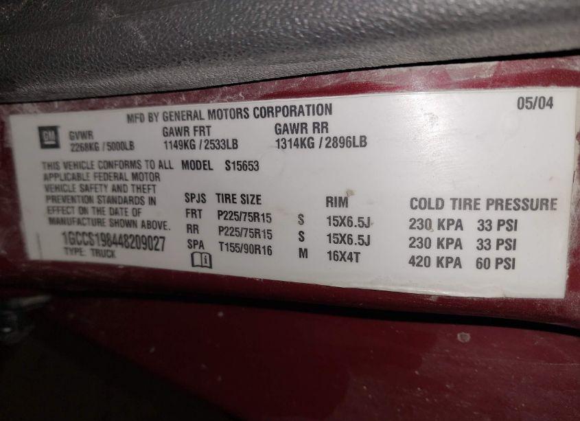 Photo 9 of 2004 Chevrolet Colorado (VIN 1GCCS198448209027)