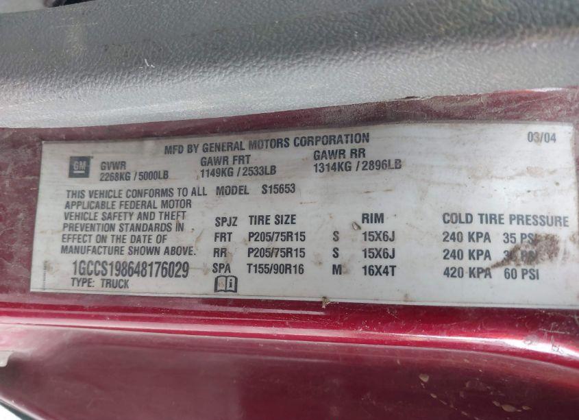 Photo 9 of 2004 Chevrolet Colorado (VIN 1GCCS198648176029)