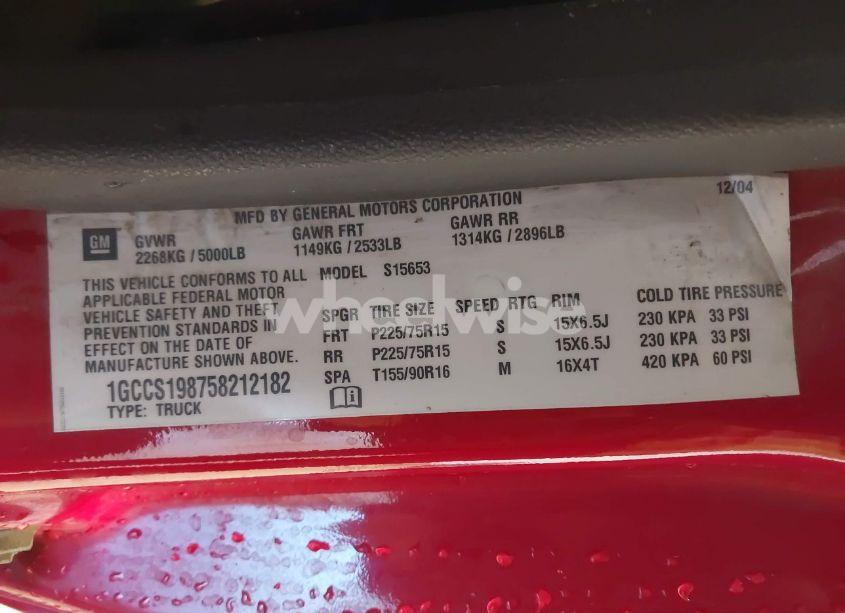 Photo 9 of 2005 Chevrolet Colorado LS (VIN 1GCCS198758212182)