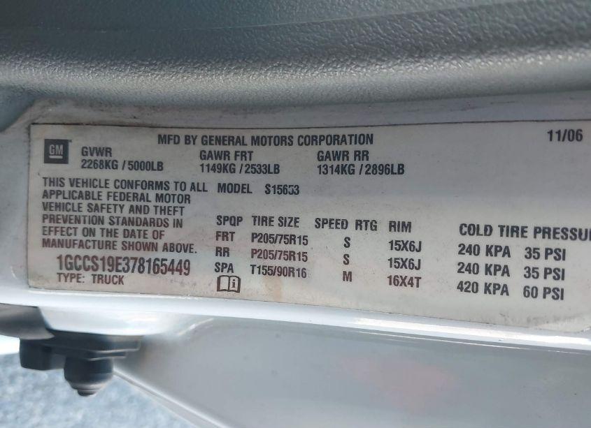 Photo 9 of 2007 Chevrolet Colorado WORK TRUCK (VIN 1GCCS19E378165449)