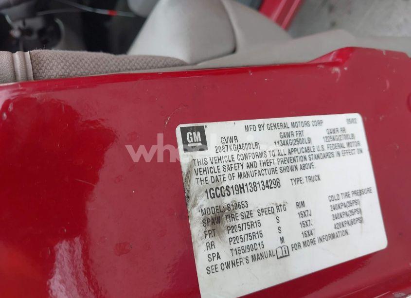 Photo 9 of 2003 Chevrolet S-10 LS (VIN 1GCCS19H138134298)