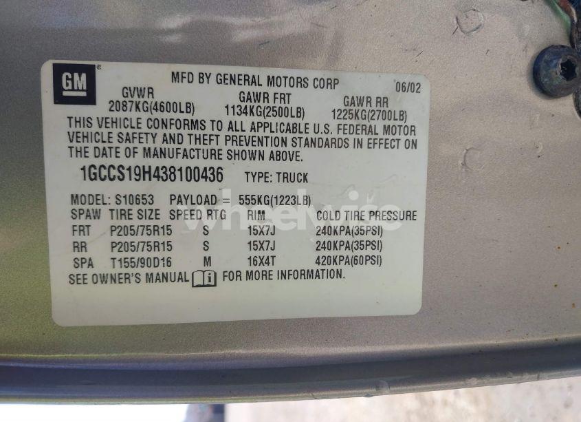 Photo 9 of 2003 Chevrolet S-10 (VIN 1GCCS19H438100436)