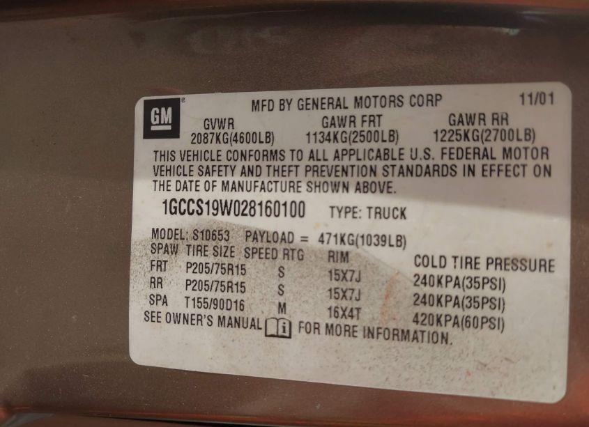 Photo 9 of 2002 Chevrolet S-10 LS (VIN 1GCCS19W028160100)