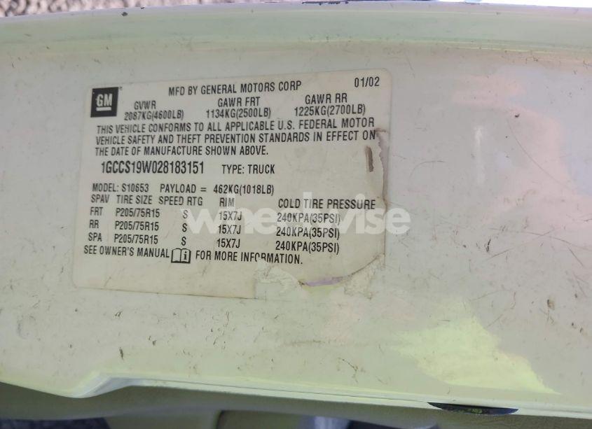 Photo 9 of 2002 Chevrolet S-10 (VIN 1GCCS19W028183151)