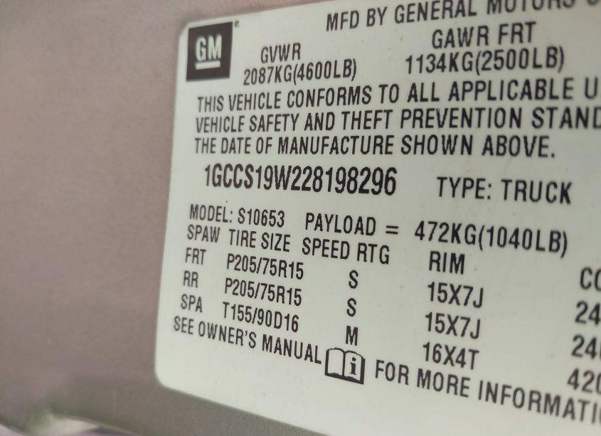 Photo 9 of 2002 Chevrolet S-10 LS (VIN 1GCCS19W228198296)