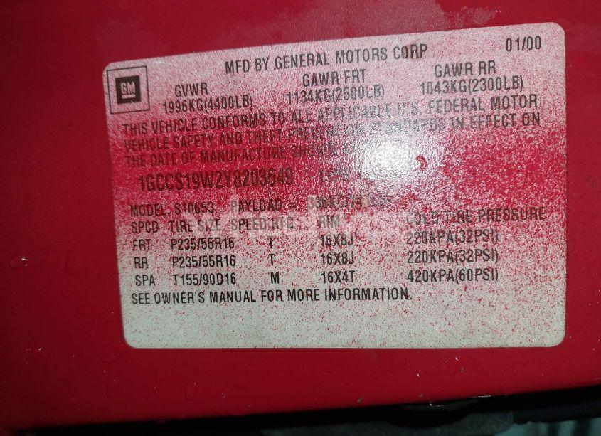 Photo 9 of 2000 Chevrolet S-10 LS (VIN 1GCCS19W2Y8203649)