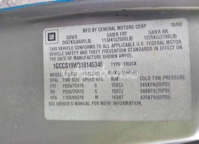 Photo 9 of 2001 Chevrolet S-10 LS (VIN 1GCCS19W318145346)