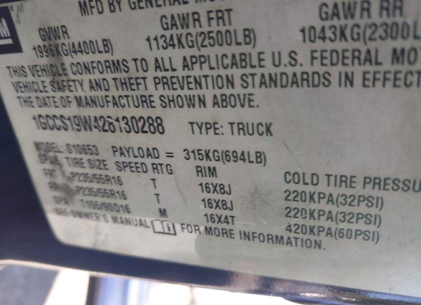 Photo 9 of 2002 Chevrolet S-10 LS (VIN 1GCCS19W428130288)