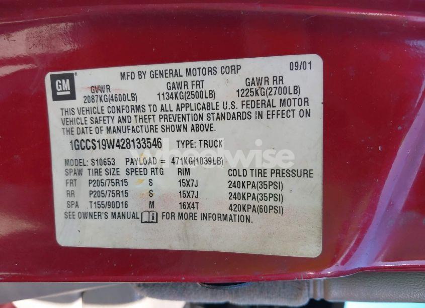 Photo 9 of 2002 Chevrolet S-10 LS (VIN 1GCCS19W428133546)