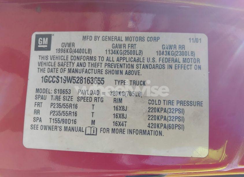 Photo 9 of 2002 Chevrolet S-10 LS (VIN 1GCCS19W528163655)