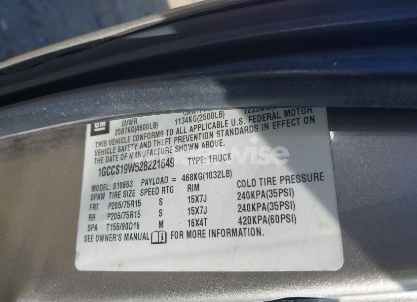 Photo 9 of 2002 Chevrolet S-10 LS (VIN 1GCCS19W528221649)