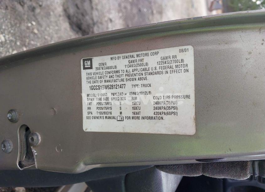 Photo 9 of 2002 Chevrolet S-10 LS (VIN 1GCCS19W628121477)