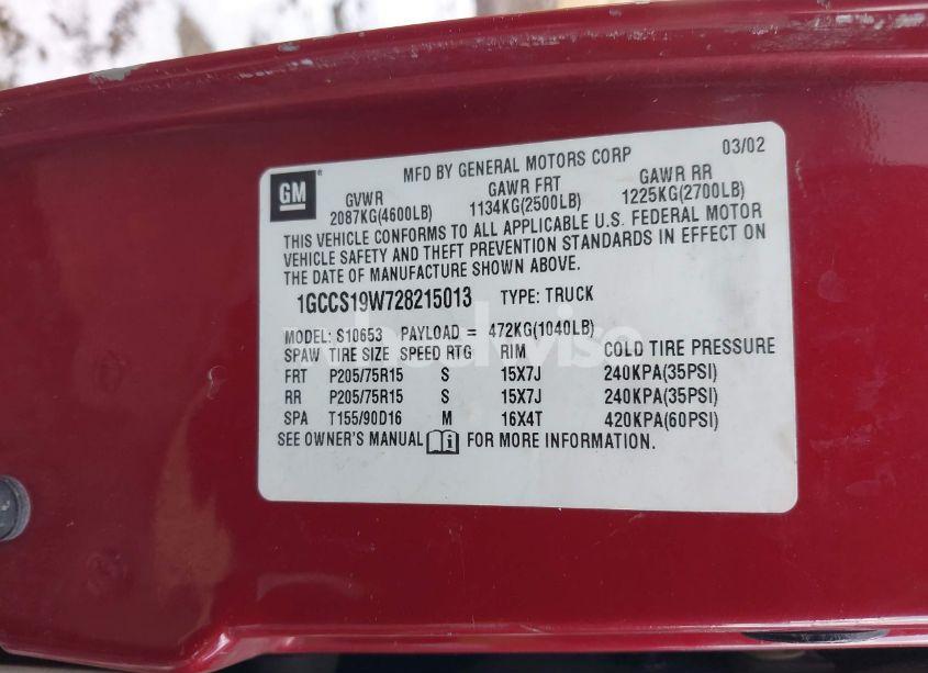 Photo 9 of 2002 Chevrolet S-10 LS (VIN 1GCCS19W728215013)