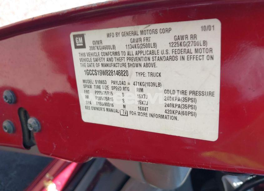 Photo 9 of 2002 Chevrolet S-10 LS (VIN 1GCCS19W828146820)