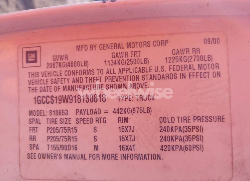 Photo 9 of 2001 Chevrolet S-10 LS (VIN 1GCCS19W918130818)