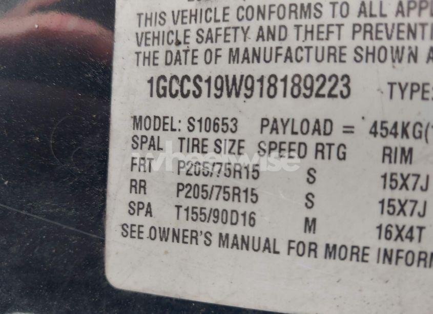 Photo 9 of 2001 Chevrolet S-10 LS (VIN 1GCCS19W918189223)