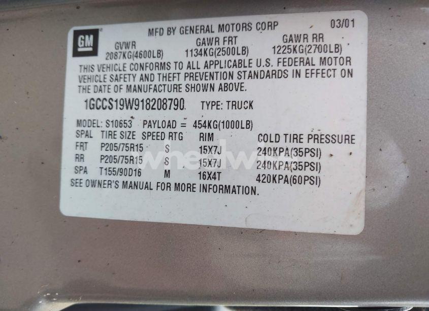 Photo 9 of 2001 Chevrolet S TRUCK S10 (VIN 1GCCS19W918208790)