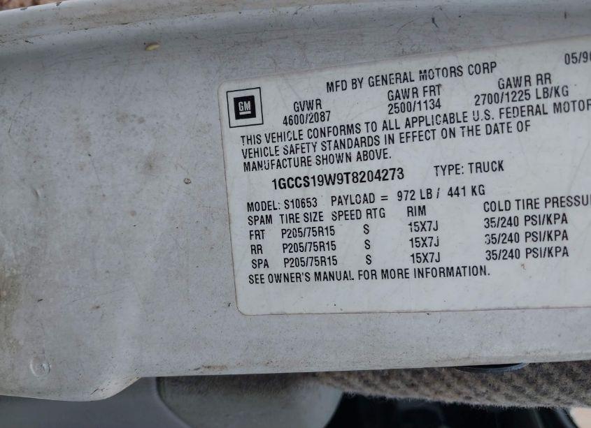 Photo 9 of 1996 Chevrolet S TRUCK S10 (VIN 1GCCS19W9T8204273)