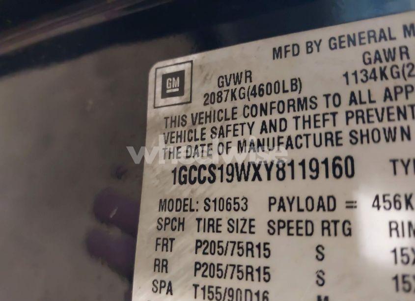 Photo 9 of 2000 Chevrolet S-10 LS (VIN 1GCCS19WXY8119160)