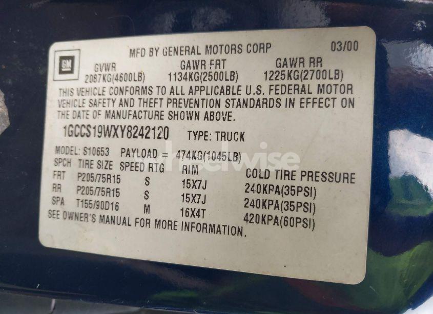 Photo 9 of 2000 Chevrolet S-10 LS (VIN 1GCCS19WXY8242120)