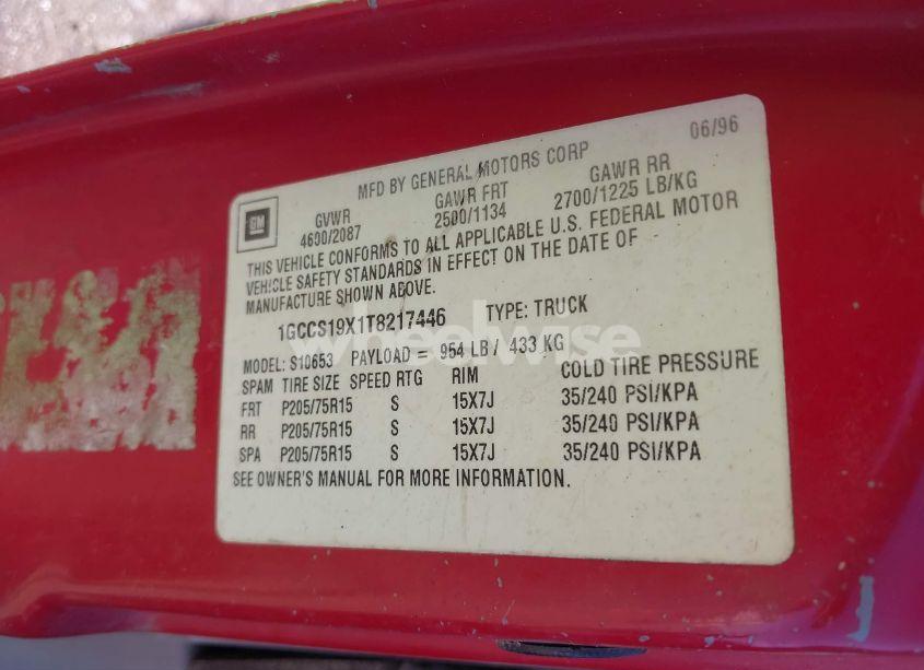 Photo 9 of 1996 Chevrolet S TRUCK S10 (VIN 1GCCS19X1T8217446)