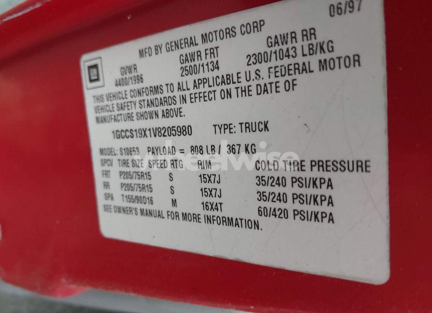 Photo 9 of 1997 Chevrolet S-10 LS FLEETSIDE (VIN 1GCCS19X1V8205980)