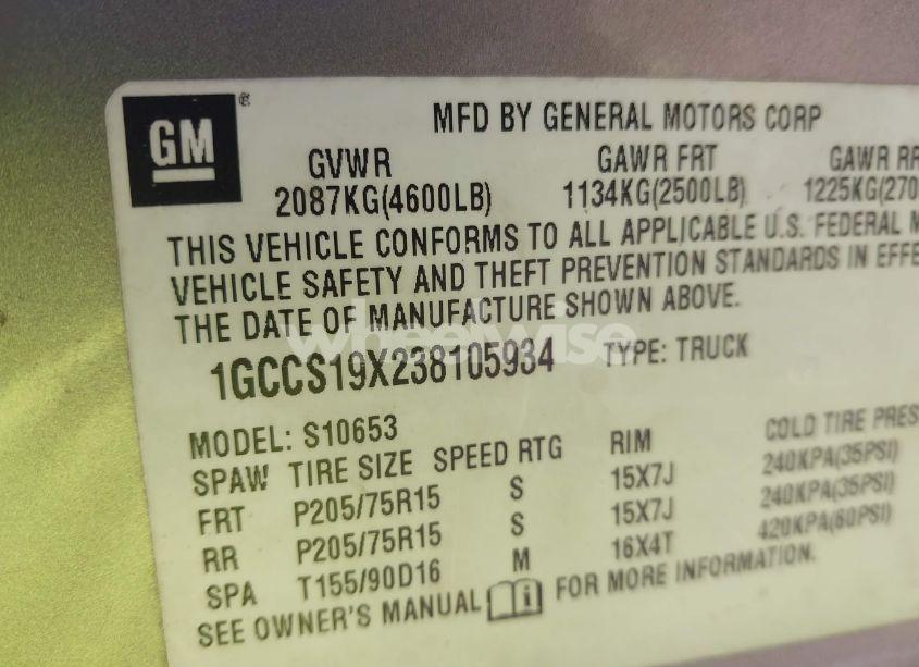 Photo 9 of 2003 Chevrolet S-10 LS (VIN 1GCCS19X238105934)