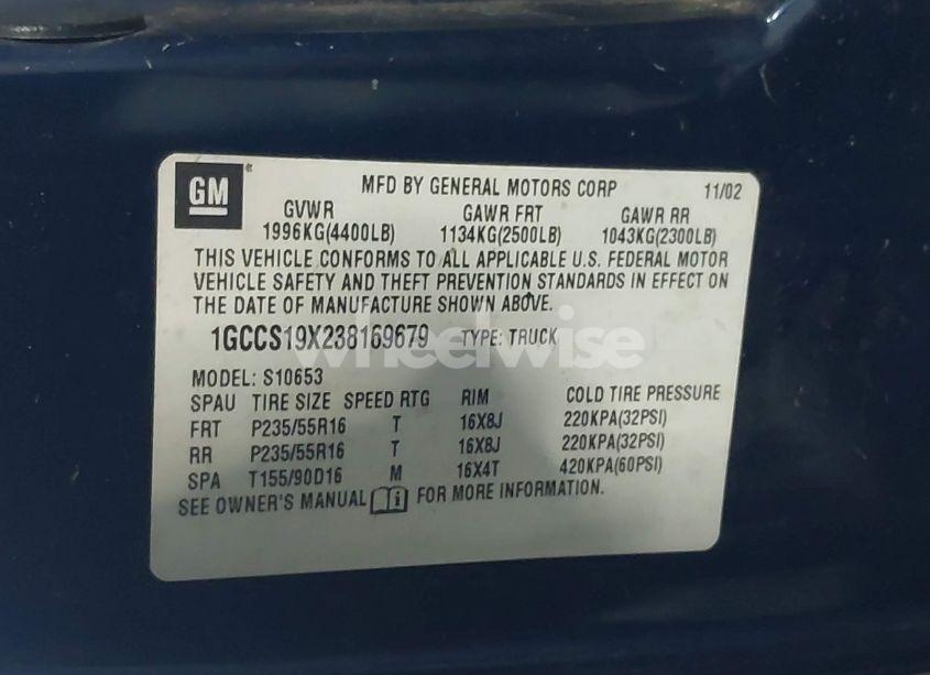 Photo 9 of 2003 Chevrolet S-10 LS (VIN 1GCCS19X238169679)