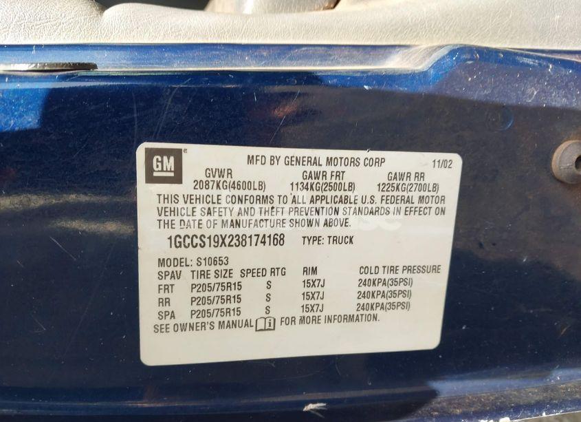 Photo 9 of 2003 Chevrolet S-10 (VIN 1GCCS19X238174168)