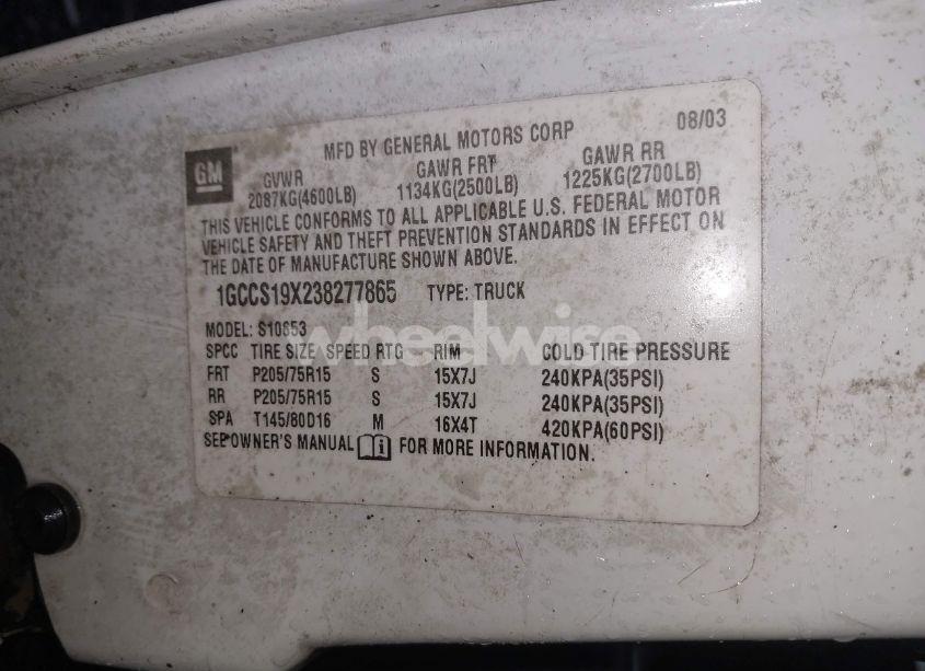 Photo 9 of 2003 Chevrolet S-10 (VIN 1GCCS19X238277865)